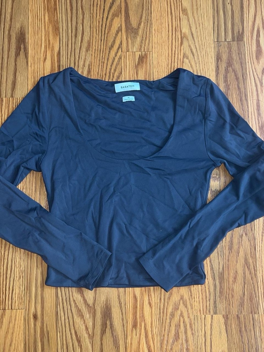 Babaton grey Long Sleeve Scoop Neck cropped top